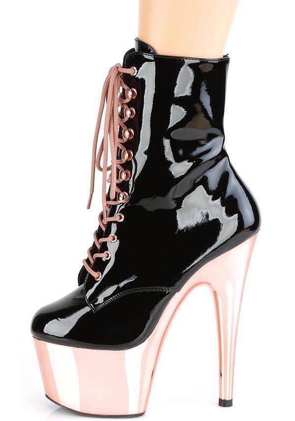 ADORE-1020 [Black Patent/Rose Gold Chrome] | PLATFORM BOOTS [PREORDER] - Image 3