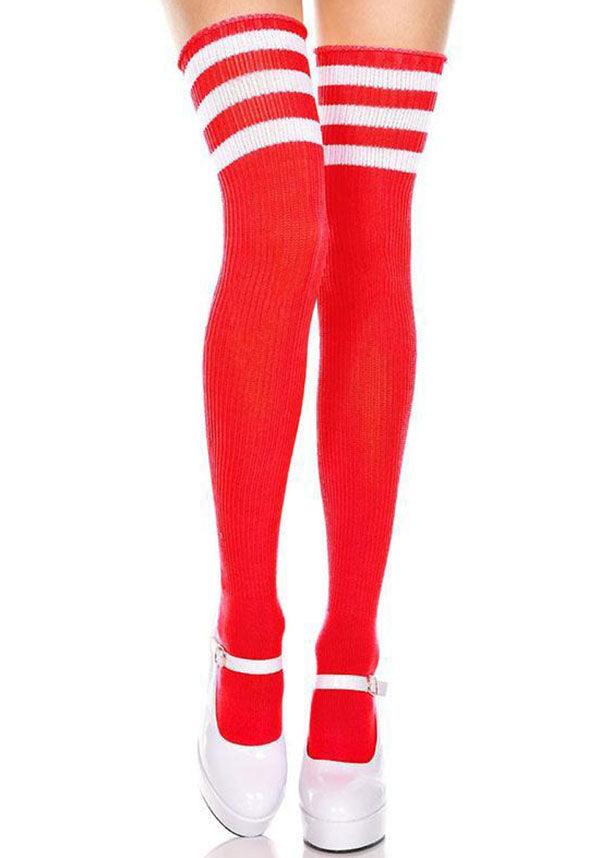 Athletic Striped [Red/White] | THIGH HIGHS - Image 2