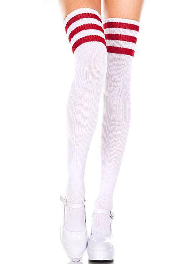 Athletic Striped [White/Red] | THIGH HIGHS - Image 2