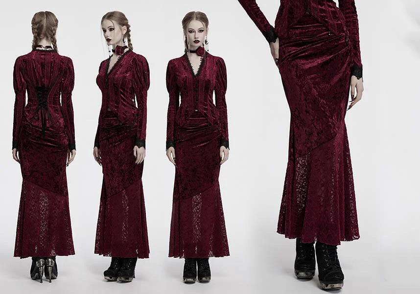 Aureole [Wine] Velvet | MAXI SKIRT - Image 17