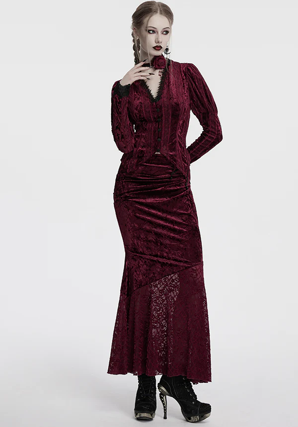 Aureole [Wine] Velvet | MAXI SKIRT - Image 2