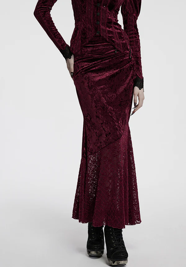 Aureole [Wine] Velvet | MAXI SKIRT - Image 3