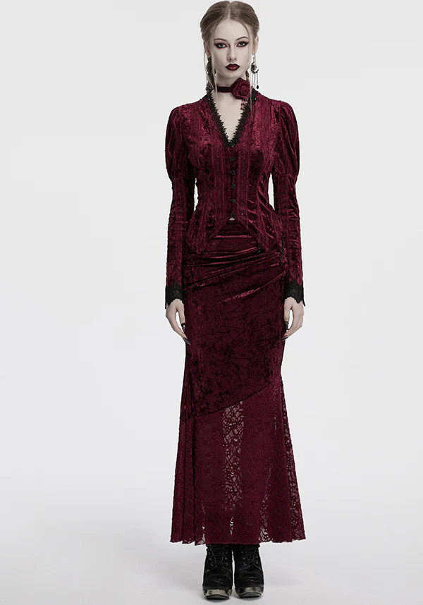 Aureole [Wine] Velvet | MAXI SKIRT - Image 5