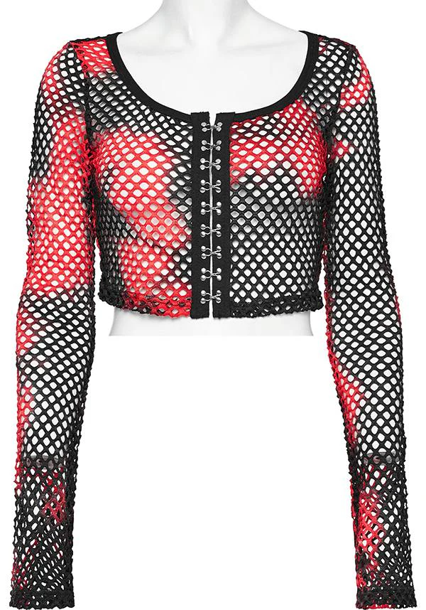 Badriyah Fishnet [Black/Red] | CROP TOP* - Image 2