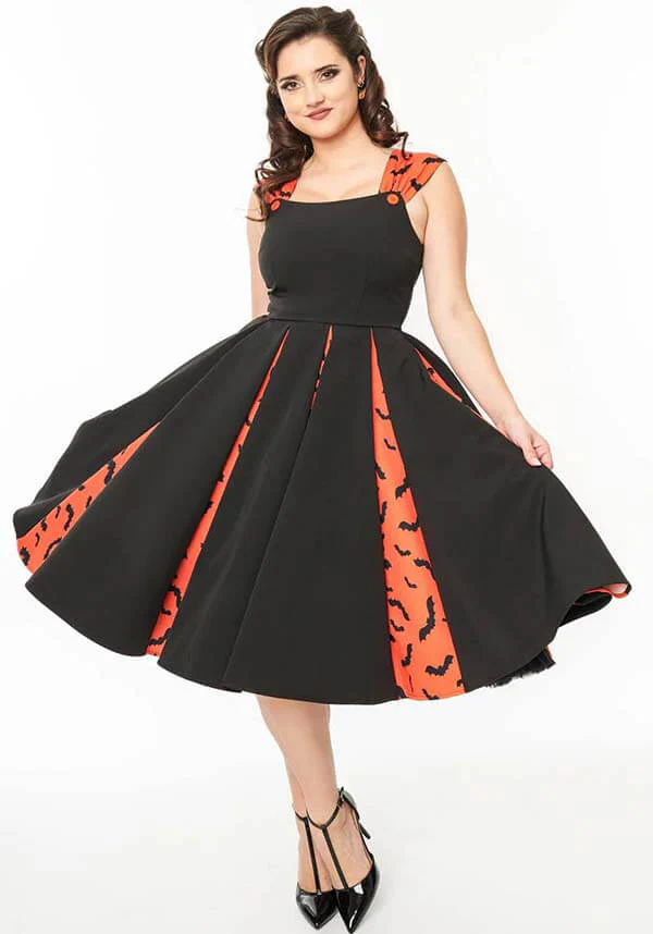 Bat Stripe [Orange & Black] | SWING DRESS** - Image 8