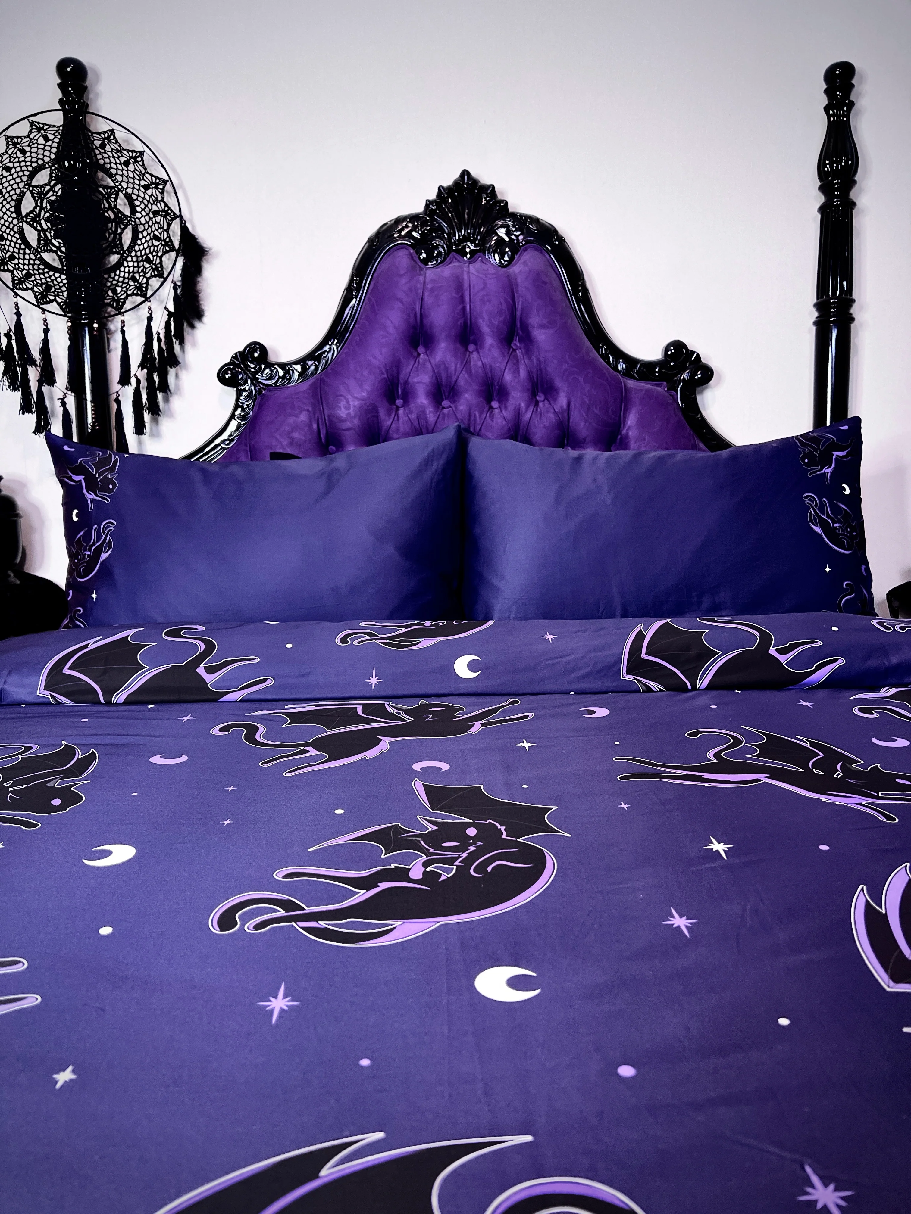 Batty Cats [Purple] | QUEEN QUILT SET [COTTON]