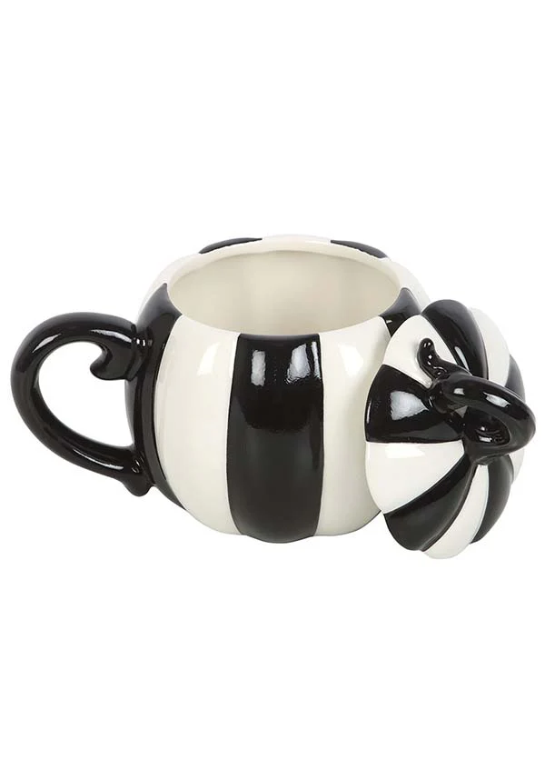 Black and White Striped Pumpkin | MUG WITH LID - Image 2