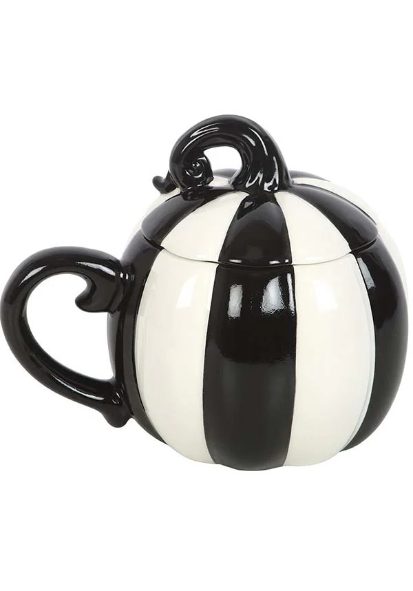 Black and White Striped Pumpkin | MUG WITH LID - Image 3
