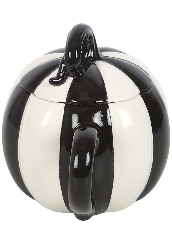 Black and White Striped Pumpkin | MUG WITH LID - Image 4