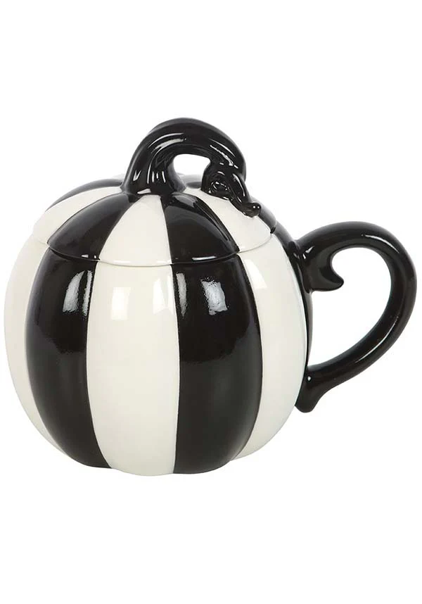 Black and White Striped Pumpkin | MUG WITH LID - Image 5