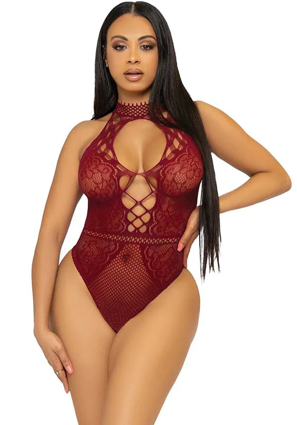 Bring The Heat [Burgundy] | LACE BODYSUIT - Image 2