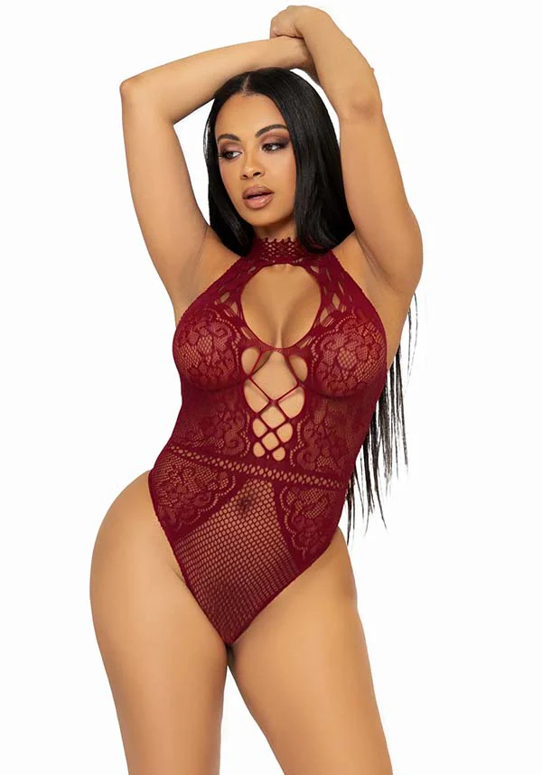 Bring The Heat [Burgundy] | LACE BODYSUIT - Image 4