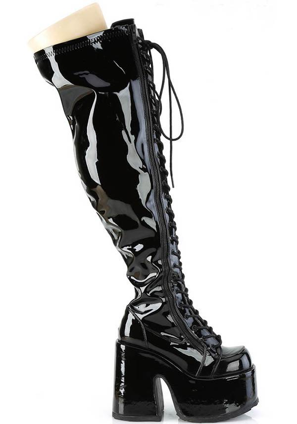 CAMEL-300WC [Black Pat] | WIDE CALF PLATFORM BOOTS [PREORDER] - Image 5