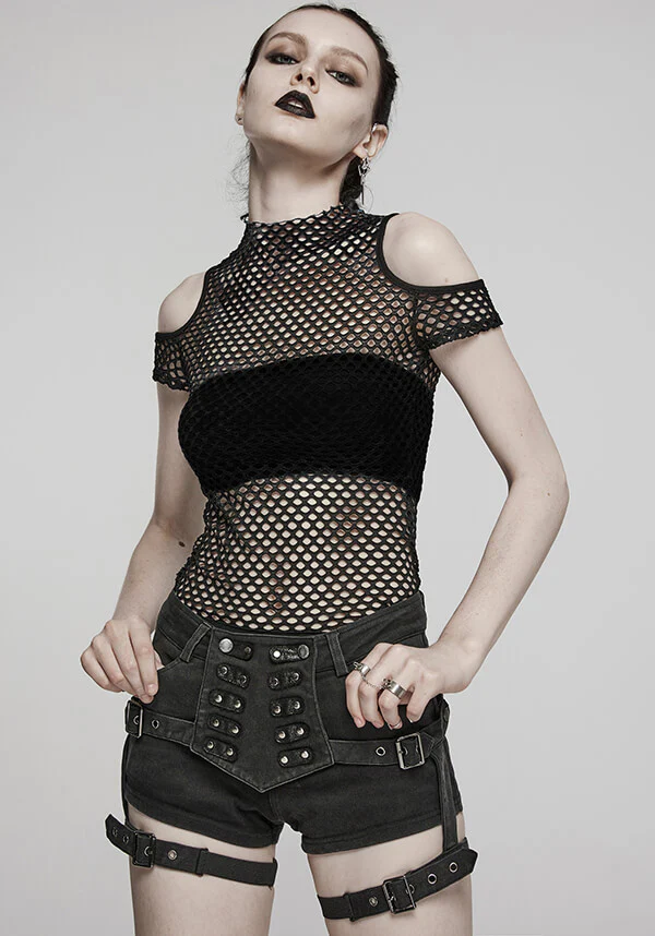 Dionisia Fishnet [Black] | COLD SHOULDER TOP*