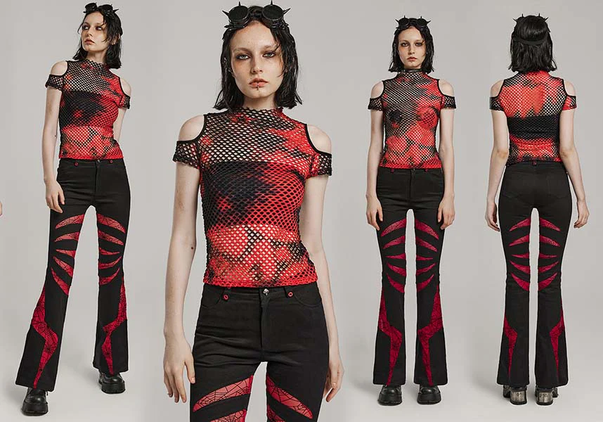 Dionisia Fishnet [Black/Red] | COLD SHOULDER TOP* - Image 14