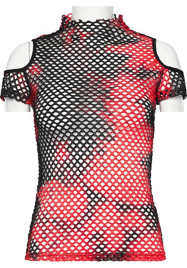 Dionisia Fishnet [Black/Red] | COLD SHOULDER TOP* - Image 2