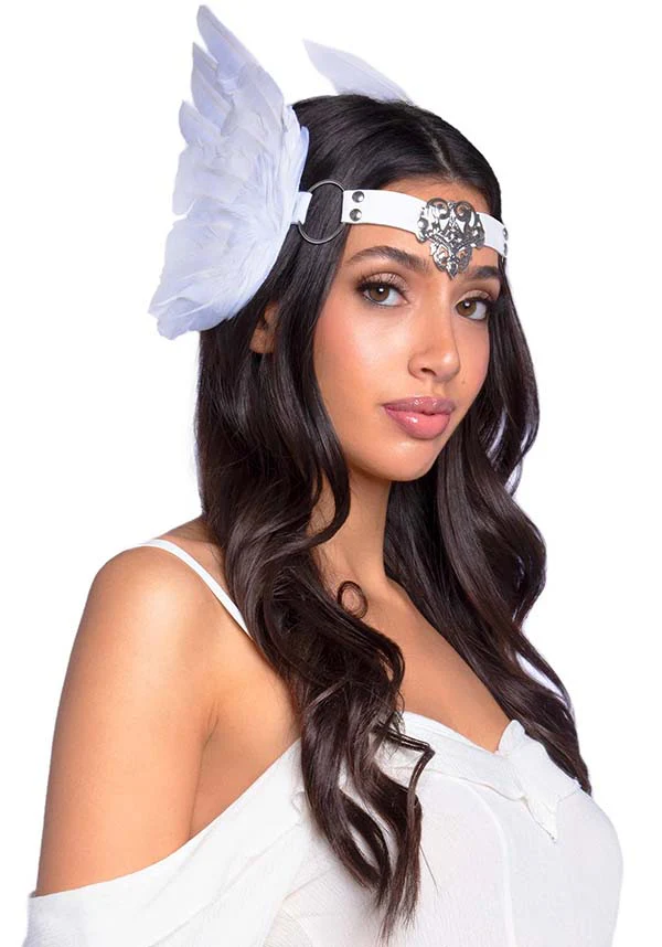 Filigree Medallion Feather [White] | HEADBAND*