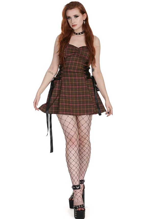 Klondike Tartan [Olive] | LACE UP DRESS* - Image 3