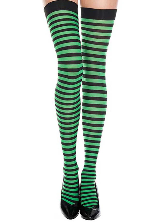 Opaque Striped [Black/Kelly Green] | THIGH HIGH - Image 2