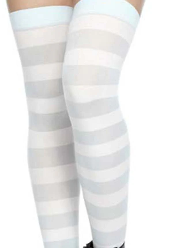 Opaque Wide Stripe [Baby Blue/White] | THIGH HIGH - Image 2