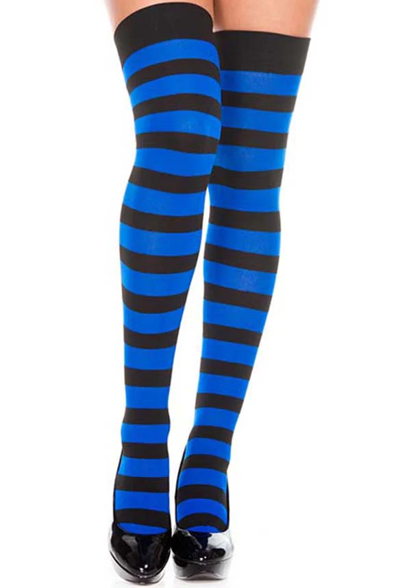 Opaque Wide Stripe [Black/Royal Blue] | THIGH HIGH - Image 2