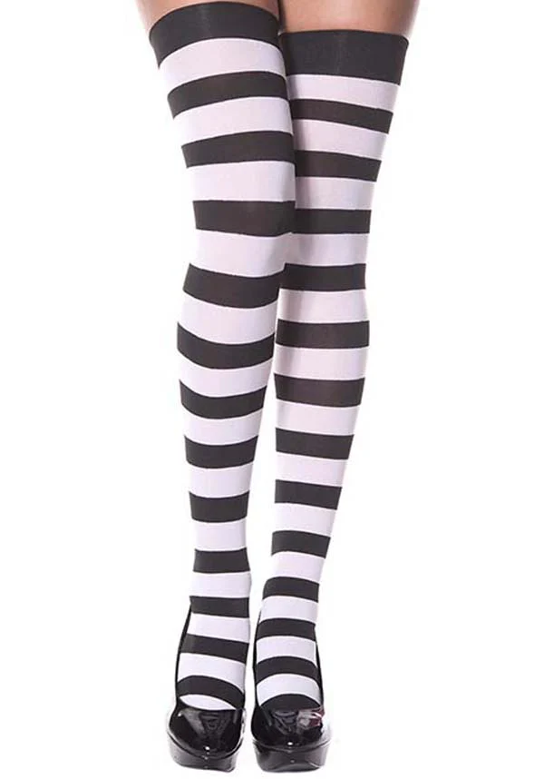 Opaque Wide Stripe [Black/White] | THIGH HIGH - Image 2