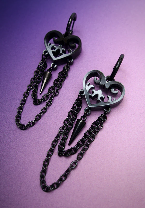 Ornate Gothic Heart [Black] | EARRINGS - Image 2