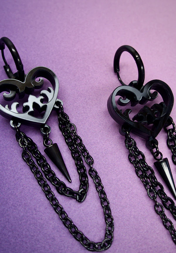 Ornate Gothic Heart [Black] | EARRINGS - Image 4