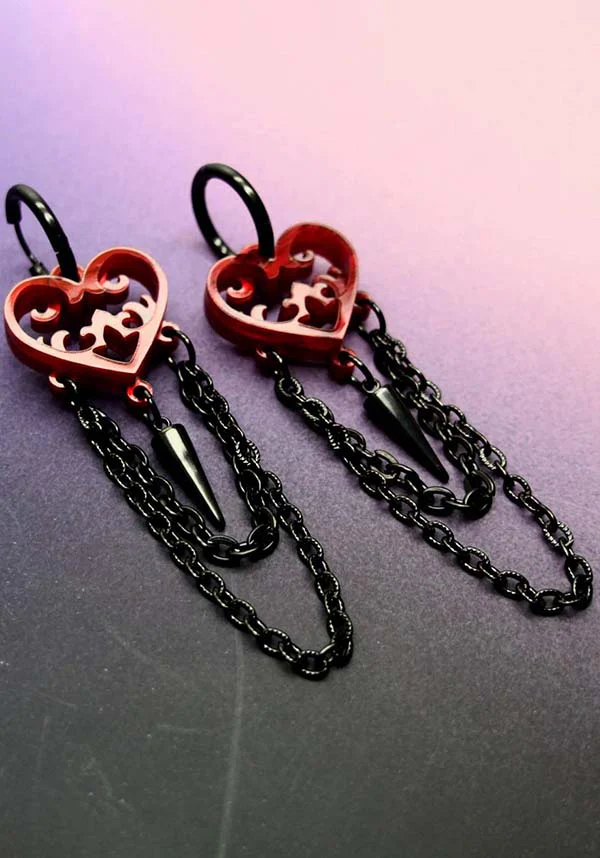 Ornate Gothic Heart [Blood Red] | EARRINGS - Image 3