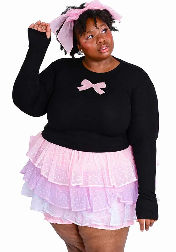 Ribbon Cut Out [Black/Pink] | LONG SLEEVE TOP - Image 2