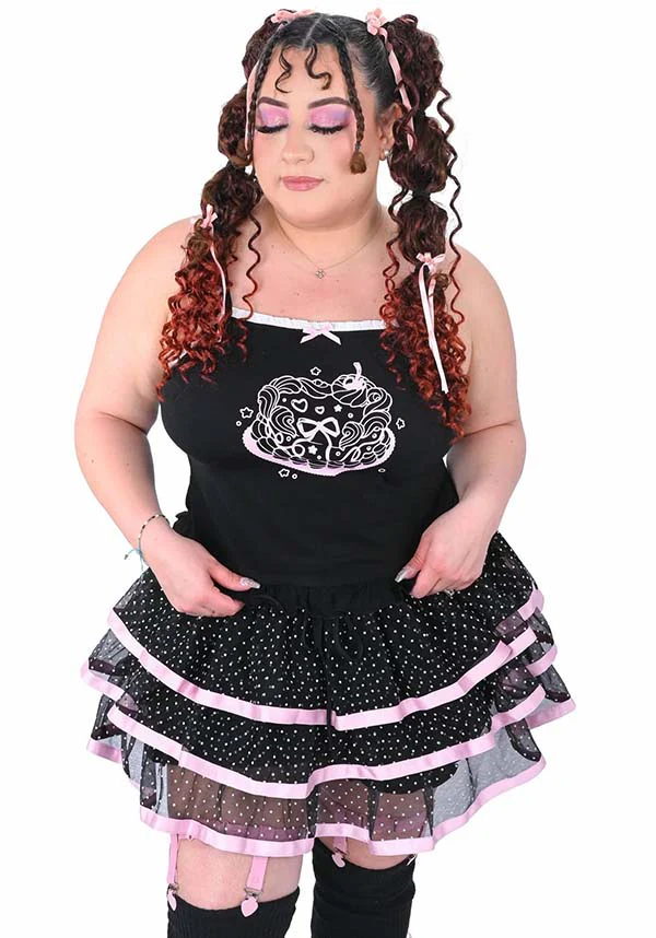 Ribbon Dot Ruffle [Black/Pink] | SKORT - Image 4