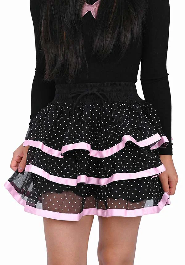 Ribbon Dot Ruffle [Black/Pink] | SKORT - Image 5