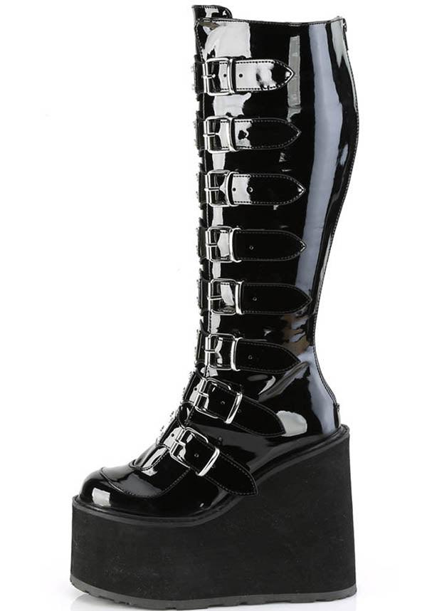 SWING-815WC [Black Pat] | WIDE CALF PLATFORM BOOTS [PREORDER] - Image 3