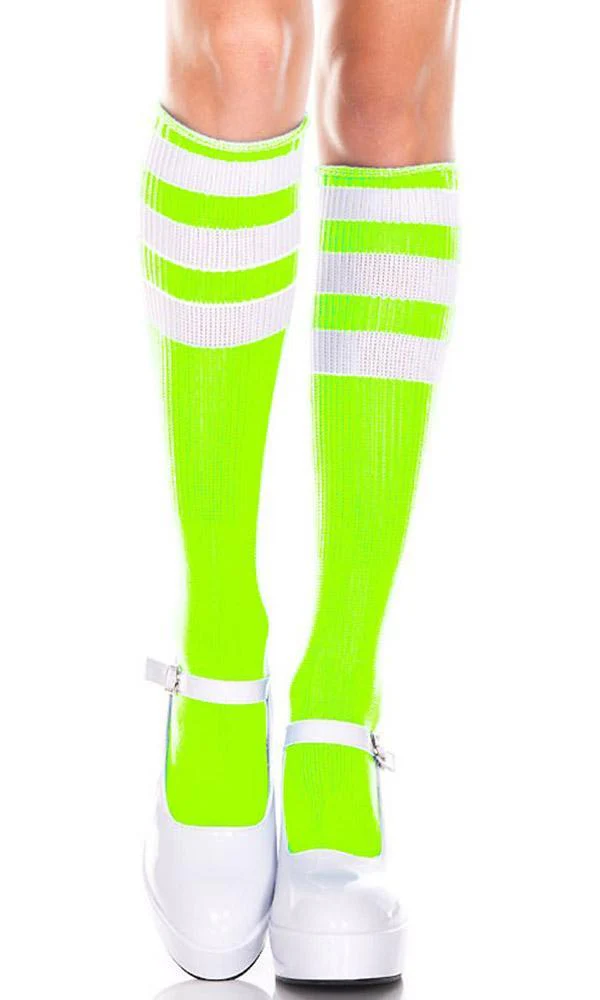 Triple Stripe [Neon Green/White] | KNEE HIGH SOCKS*